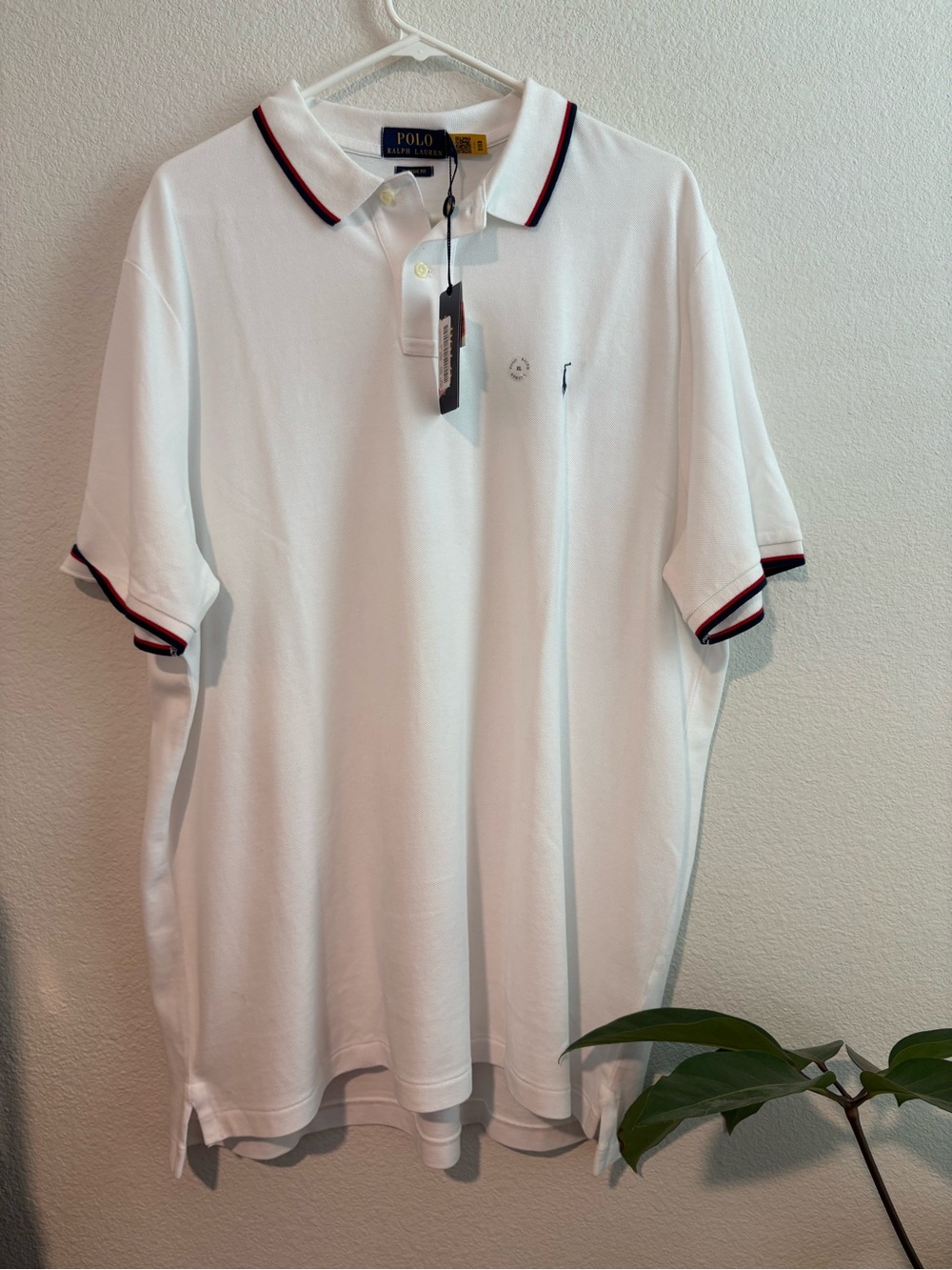 Ralph Lauren Men’s White Polo with Navy & Red Contrast Trim NWT XL
